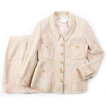 Chanel  Tweed Skirt Suit Orange Multi