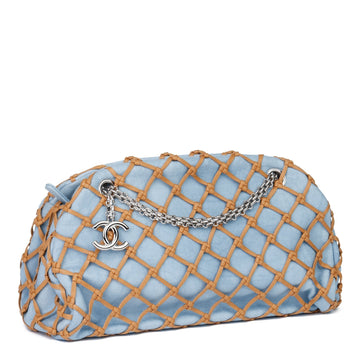 Chanel Light Blue Denim & Brown Woven Rope Canebier Just Mademoiselle Bowling Bag