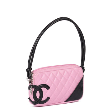 Chanel Pink & Black Quilted Lambskin Cambon Shoulder Pochette Shoulder Bag