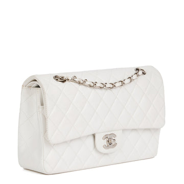 Chanel White Quilted Lambskin  Medium Classic Double Flap Bag