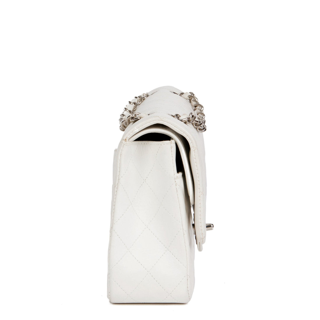 Chanel White Quilted Lambskin  Medium Classic Double Flap Bag
