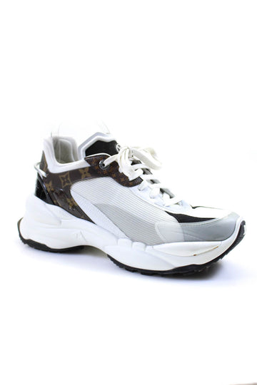 Louis Vuitton Womens White Brown Run 55 Monogram Sneakers Shoes