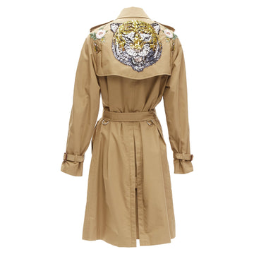 Gucci sequins tiger flower embroidery belted trench coat