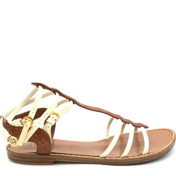 Louis-vuitton White and Brown Leather Key West Sandals 38
