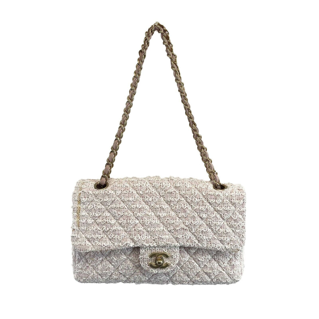 CHANEL New Classic Double New in Medium Tweed Pink Crossbody Bag