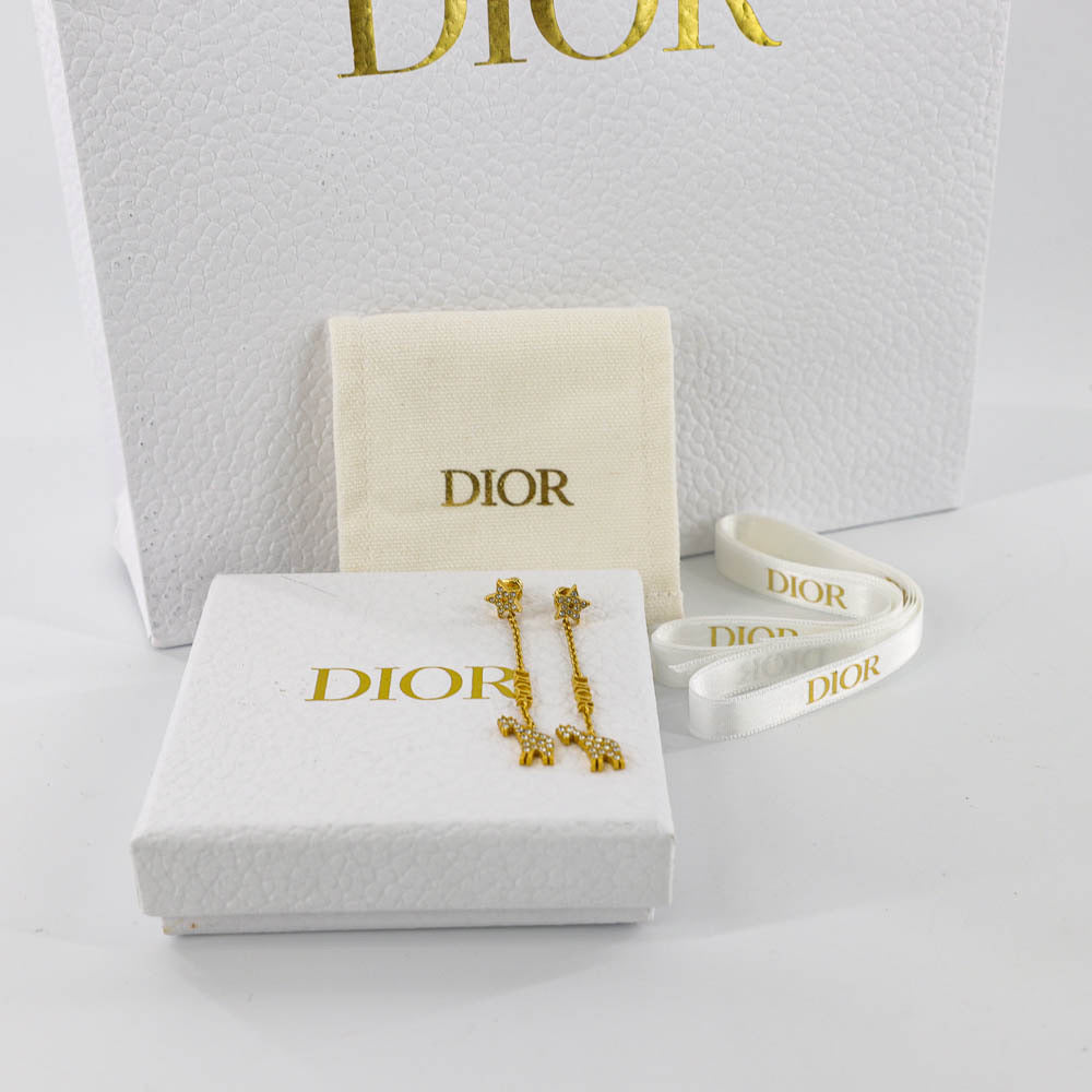 White Crystal Diorable Giraffe Gold  Earrings