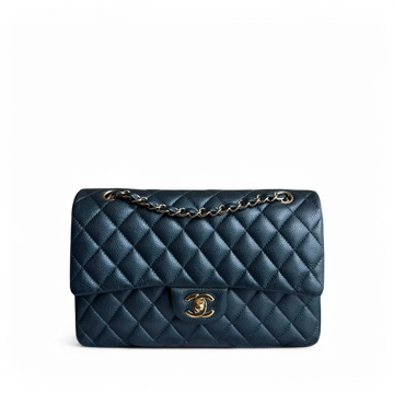 Chanel Classic Flap Medium - Togo/epsom/caviar/clemence/callfskin/cowhide/lambskin 25CM Quilted Iridescent Dark Blue Gold Hardware Series 25