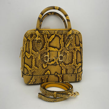 GUCCI Shiny Snakeskin Small Horsebit 1955 Top Handle Bag Deep Orange gu6989cc
