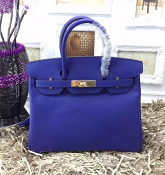 Hermes Birkin 35cm Leather Leather Handbags Electric Blue Gold