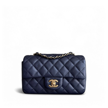 Chanel Classic Flap Mini - Togo/epsom/caviar/clemence/callfskin/cowhide/lambskin 20CM Quilted Dark Blue Gold Hardware Series 21