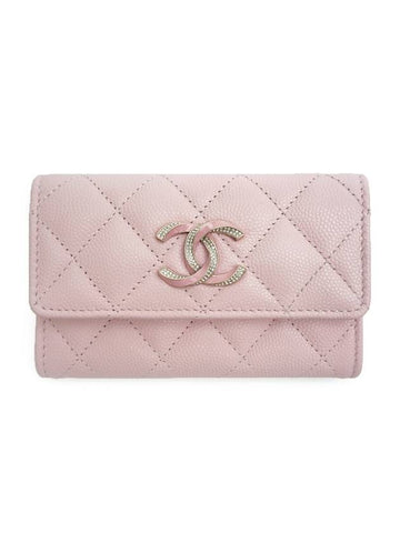 CC Logo Diamond Card Wallet   Pink Chanel