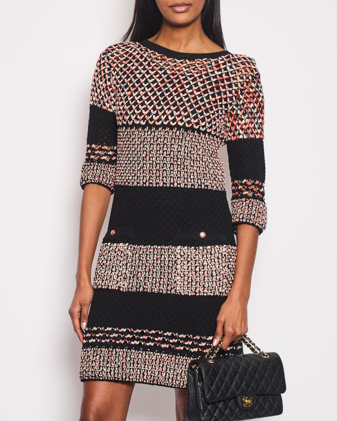 Pearl Street Bags Chanel Tweed Multi-Colour Open-Knit Dress with Front Pocket Detailing FR 34 (UK 6)
