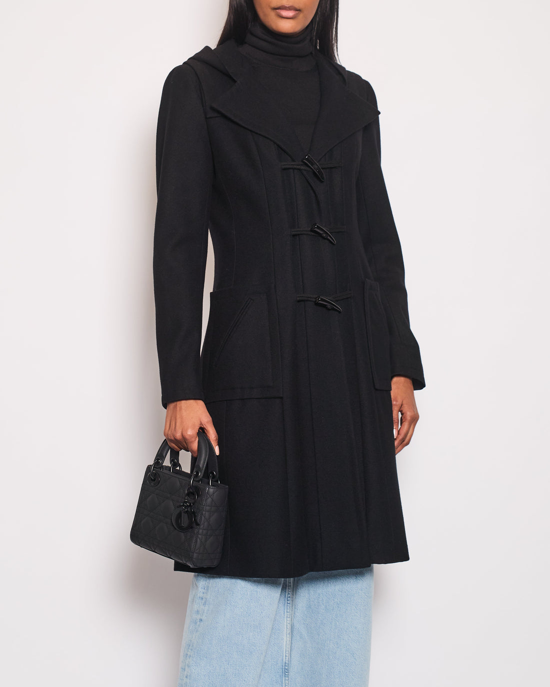 Pearl Street Bags Chanel Black Hooded Longline Wool Coat with Toggle Fasten Detail  FR 42 (UK 10)