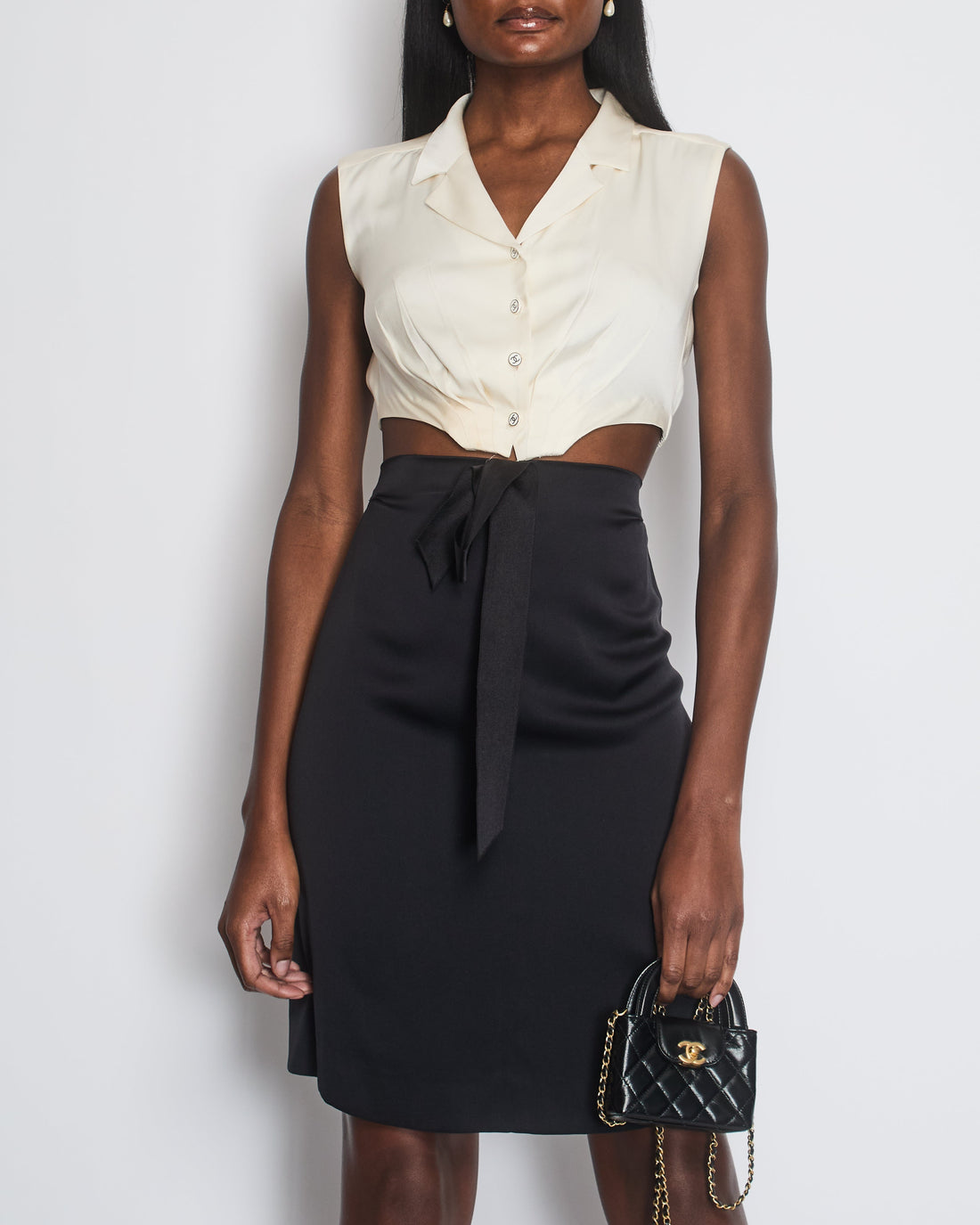 Pearl Street Bags Chanel Silk Cream and Black Cut Out Dress with Bow Detail  Size FR 38 (UK 10)