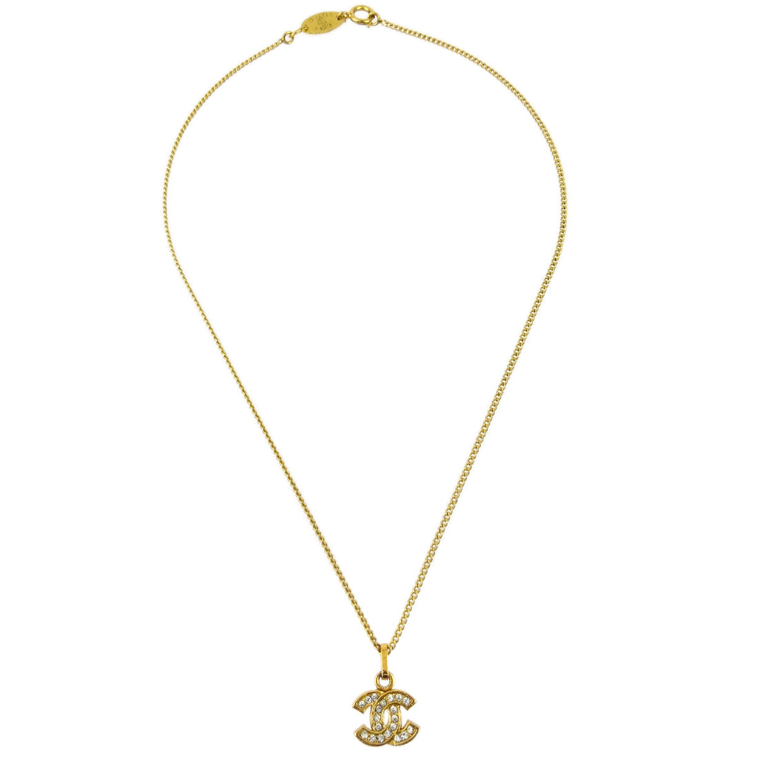 Chanel CC Chain Pendant Necklace Rhinestone Gold 3311/1982