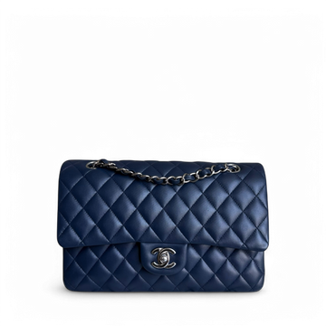 Chanel Classic Flap Medium - 25CM Quilted Lambskin Dark Blue Silver Hardware Series 22