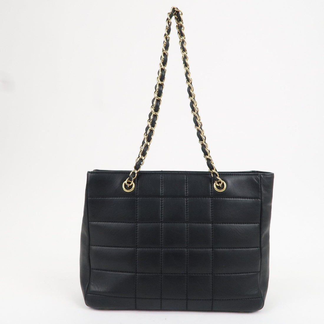 Chanel Chocolate Bar Lamb Skin Chain Tote Bag Black