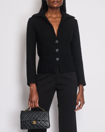Pearl Street Bags Chanel Black Wool Blazer with Silver and Blue Button Detail Size FR 34 (UK 6)
