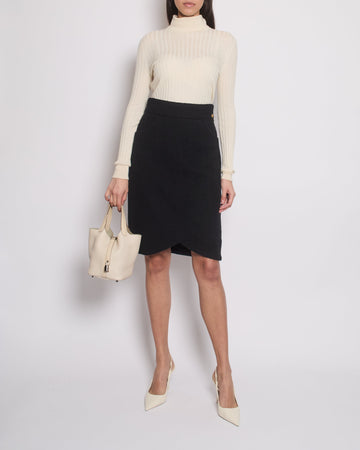 Pearl Street Bags Chanel 19A Black Midi Skirt with Scalloped Edge Detail FR 42 (UK 14) RRP ¬£1,700