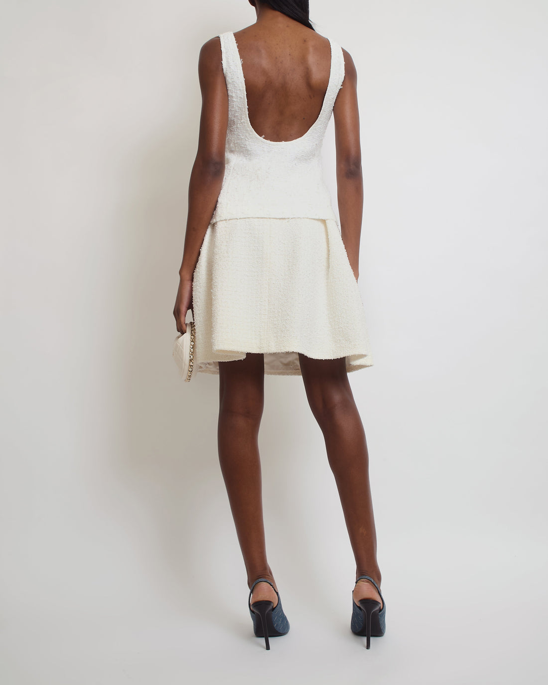 Pearl Street Bags Chanel White Tweed Two-Piece Skirt and Vest Set FR 40 (UK 12)