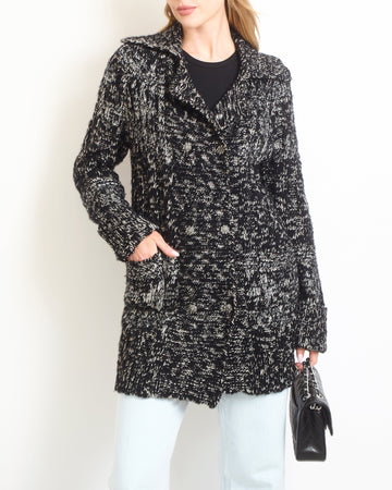 Pearl Street Bags Chanel Black Wool Cashmere Long igan with Crystal Embellishments and Crystal Buttons Size FR 36 (UK 8)