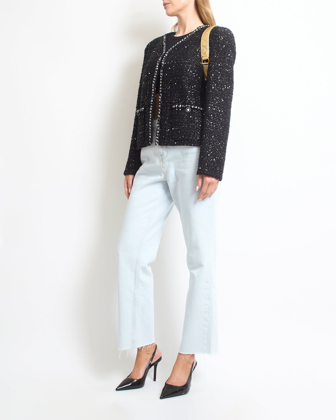 Pearl Street Bags Chanel SS/2022 Black Sequin Jacket with Pocket Detail FR 44 (UK 16)