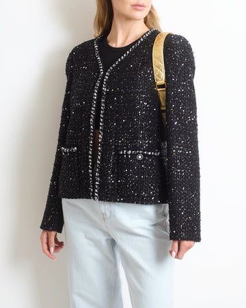 Pearl Street Bags Chanel SS/2022 Black Sequin Jacket with Pocket Detail FR 44 (UK 16)