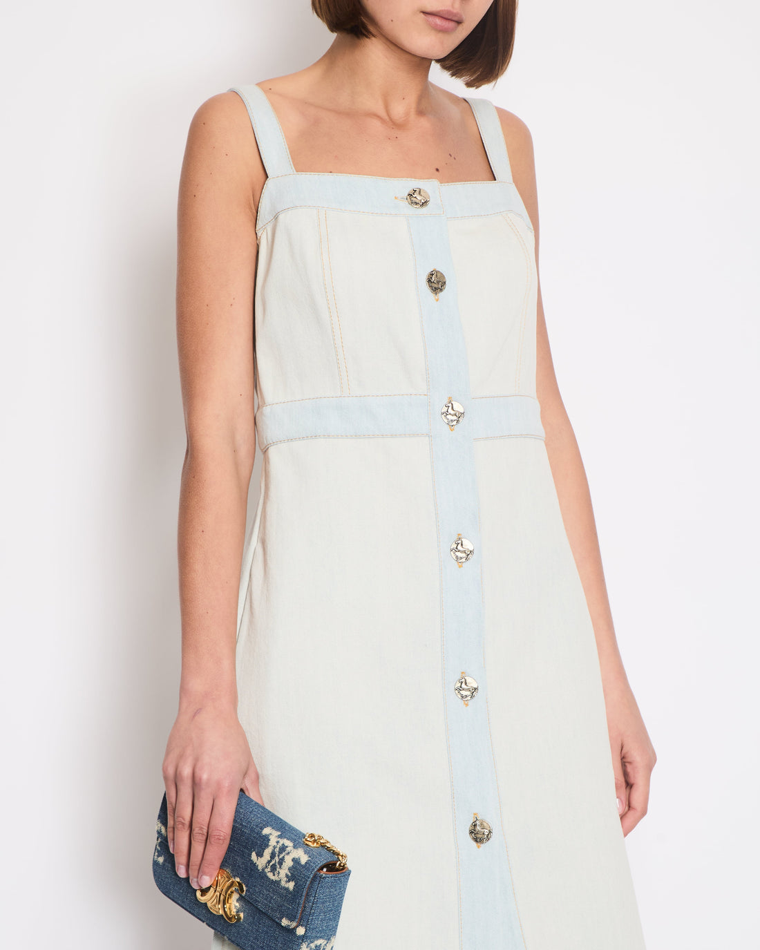 Pearl Street Bags Chanel Light Blue Denim Mini Dress with Button Detail Size FR 40 (UK 12)