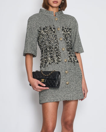 Pearl Street Bags Chanel Black & White Mid-Sleeve Jacket with Embellished Buttons Size FR 36 (UK 8)