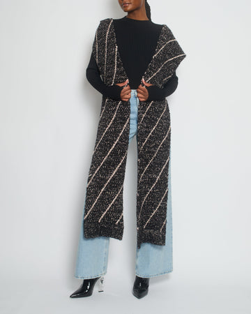 Pearl Street Bags Chanel Black and Pink Wool Knitted Scarf with Metallic Fibres and Hood