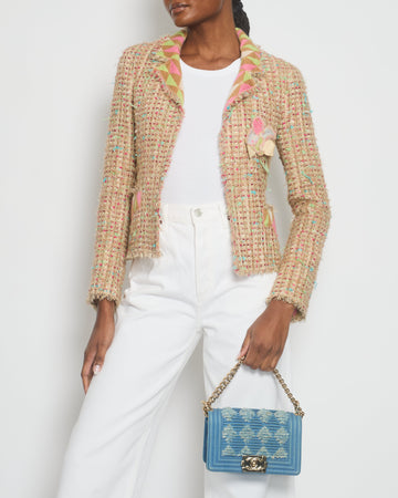 Pearl Street Bags Chanel Pink, Cream Tweed Jacket with Sequin & Camelia Flower Brooch Detail Size FR 36 (UK 8)