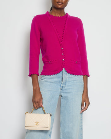Pearl Street Bags Chanel Fuchsia Long Sleeve igan with Button and Pocket Detail Size FR 40 UK 12)
