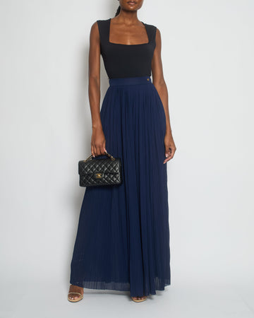 Pearl Street Bags Chanel Navy Pleated High-Waist Trors with CC Button Detail Size FR 34 (UK 6)