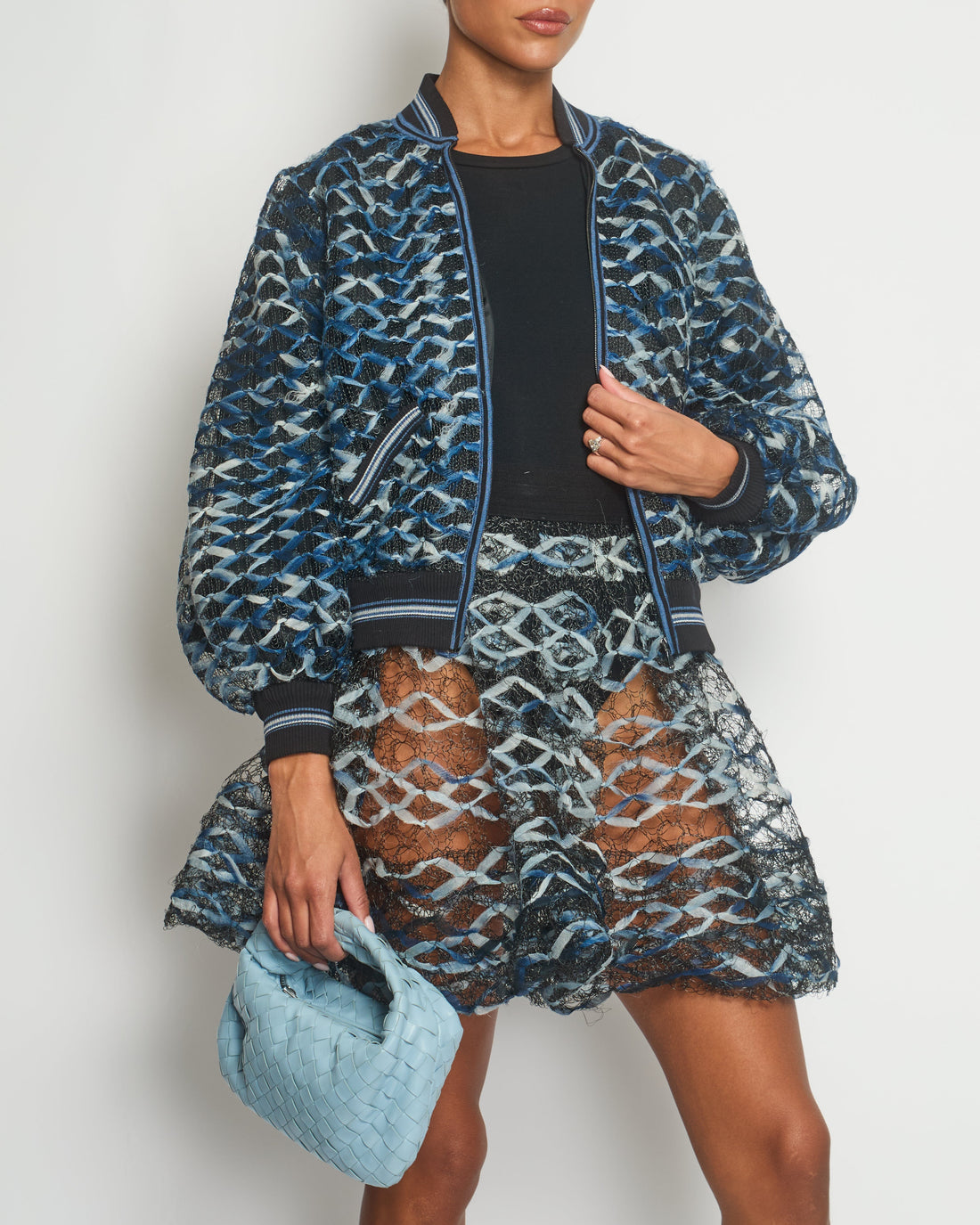 Pearl Street Bags Chanel 18S Black, White and Blue Fishnet Mini Skirt and Jacket Set Size FR 34 (UK 6) RRP ¬£6,850
