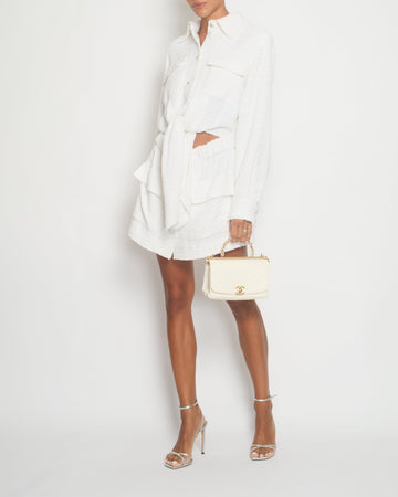 Pearl Street Bags Chanel 21/C White Tweed Button Down Dress with CC Button Detail and Tie Detail Size FR 38 (UK 10)