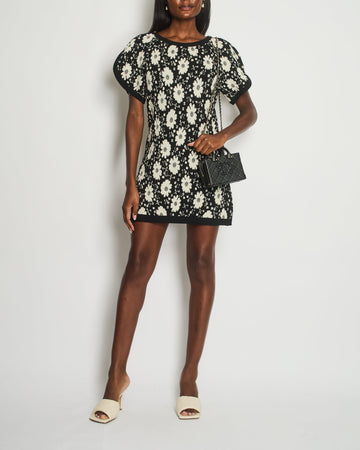 Pearl Street Bags Chanel Black & White Knitted Short SleeveMini Dress with CC Buttons Detail Size FR 38 (UK 10)