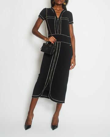Pearl Street Bags Chanel Black Short-Sleeve Knitted Maxi Dress with White Detail Size FR 36 (UK 8)