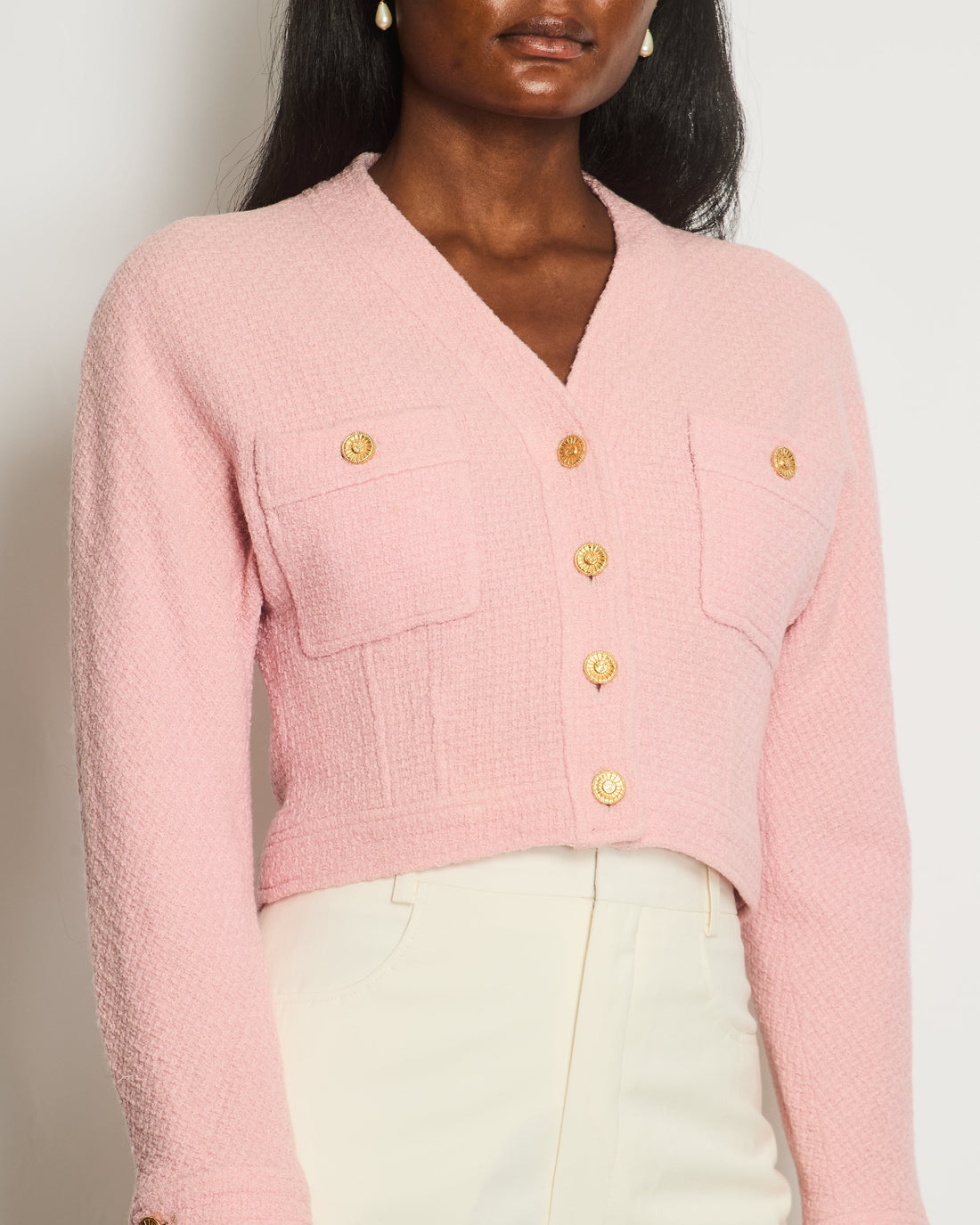 Pearl Street Bags Chanel  Pink Tweed Button Down Jacket FR 40 (UK 12)