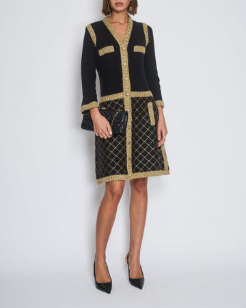 Pearl Street Bags Chanel 15/A Black Long Sleeve Tweed Midi Dress Size FR 40 (UK 12)