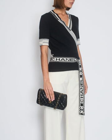 Pearl Street Bags Chanel 2020 Black V-Neck Short Sleeve Wrap igan with Logo Detail Size FR 38 (UK 10)