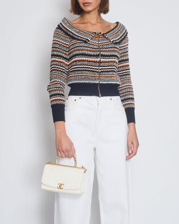 Pearl Street Bags Chanel Orange, White & Navy Tweed Zip Up igan FR 36 (UK 8)