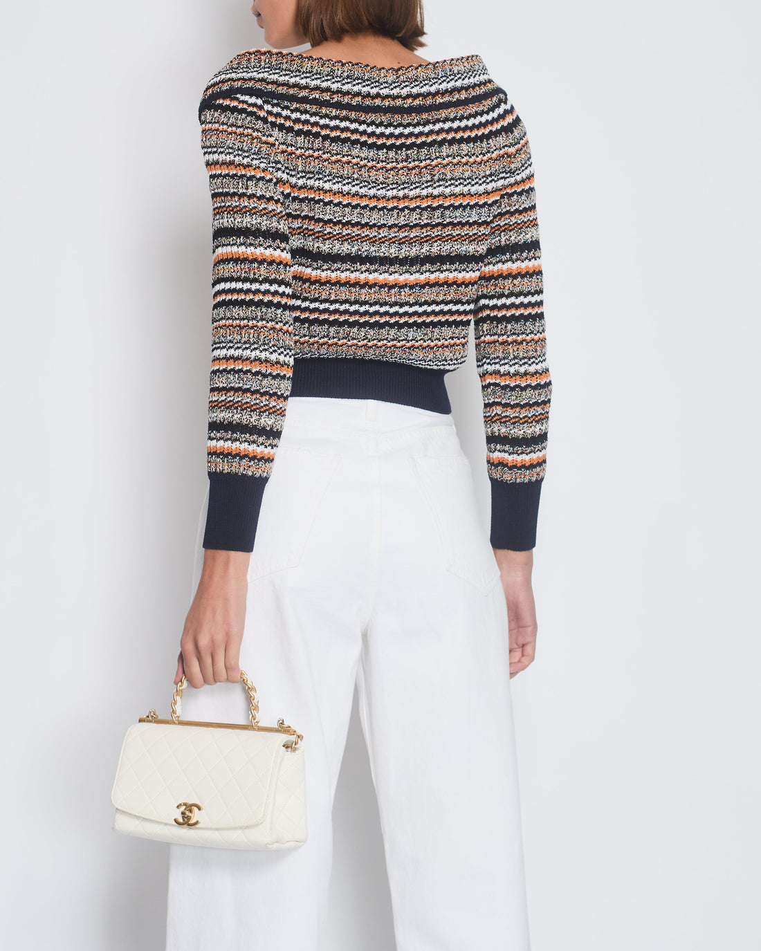 Pearl Street Bags Chanel Orange, White & Navy Tweed Zip Up igan FR 36 (UK 8)