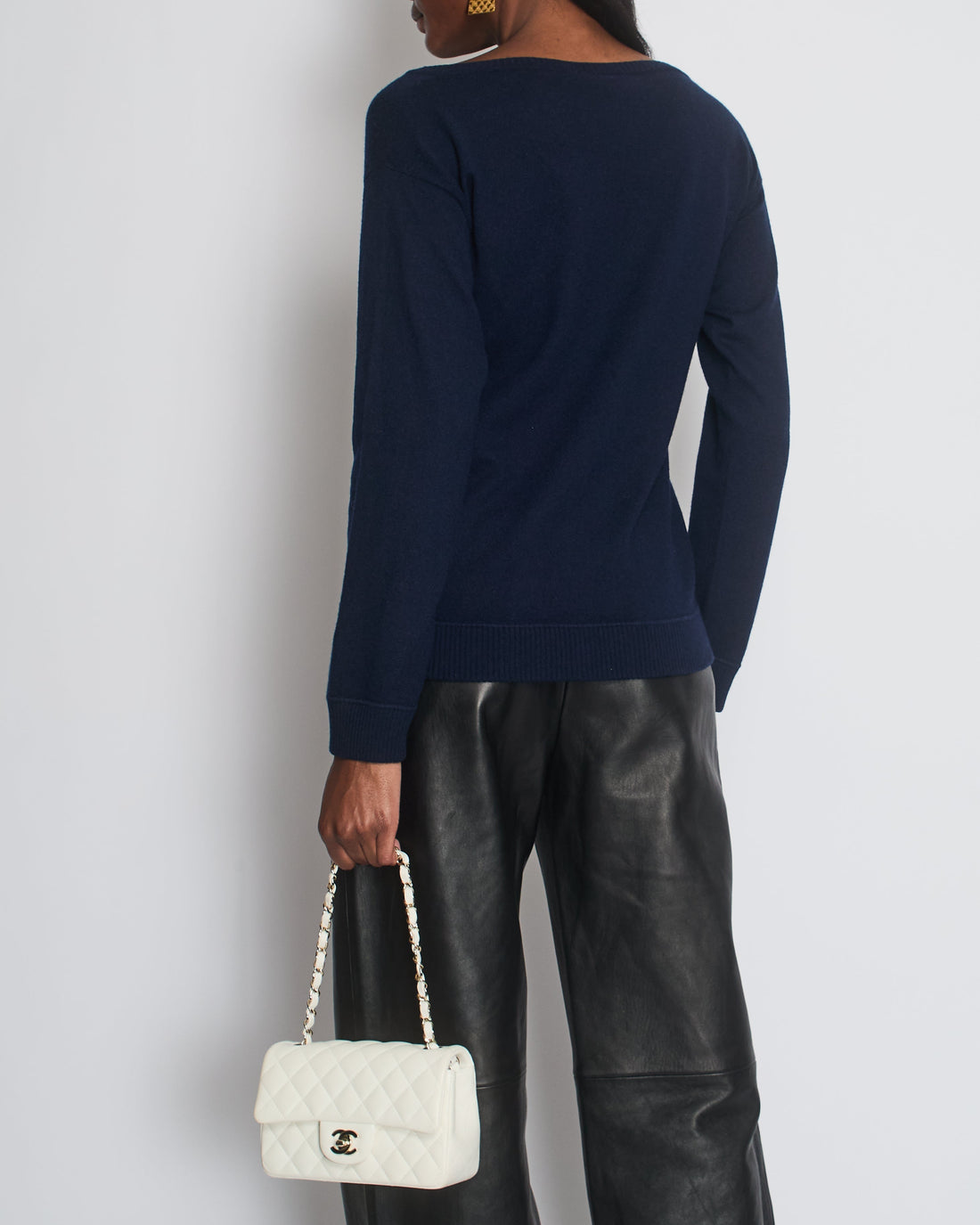 Pearl Street Bags Chanel Navy Cashmere Long-Sleeve Jumper with White CC Logo Embroidery Size FR 38 (UK 10)