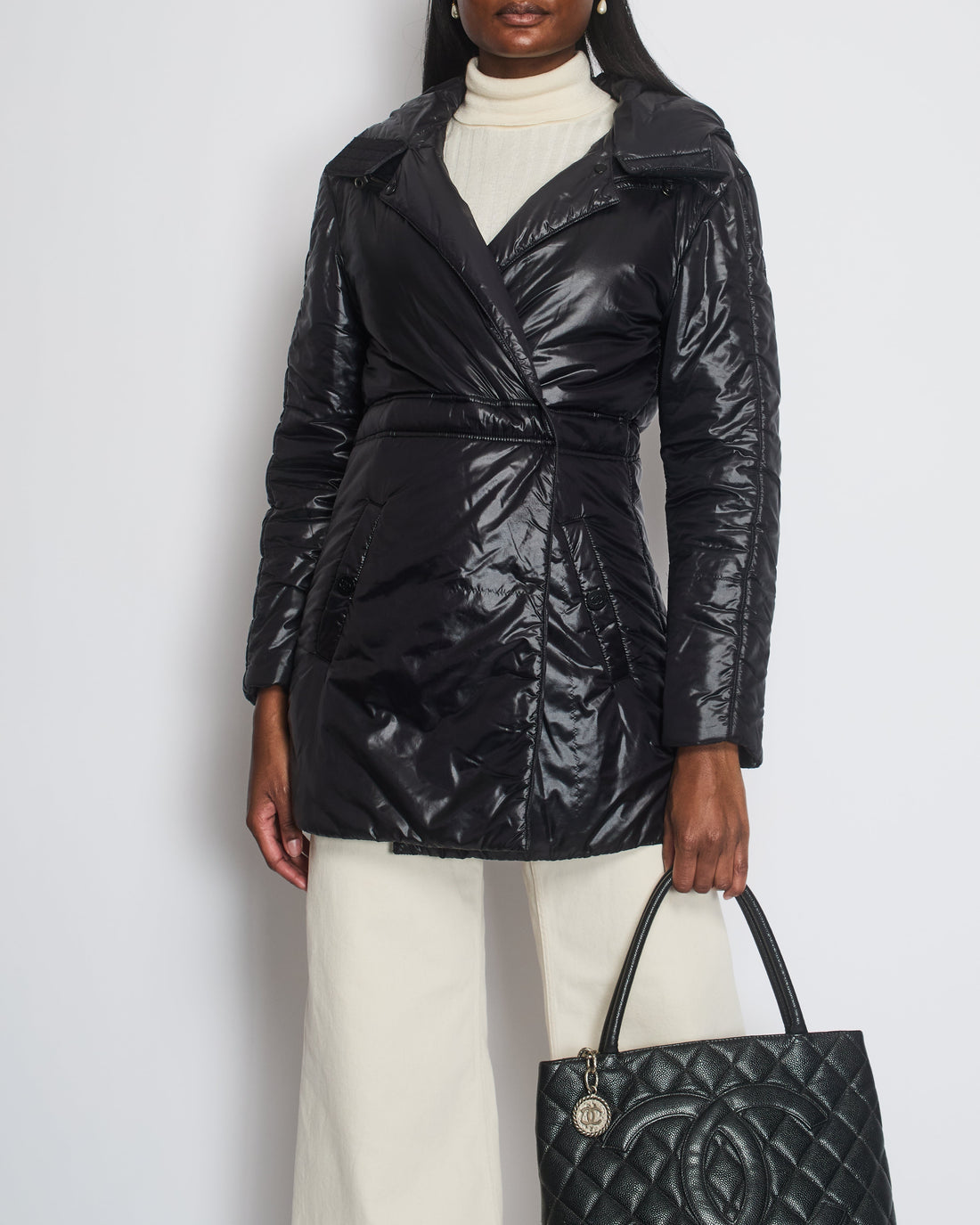 Pearl Street Bags Chanel Black Down Coat with Velcro Closure Detail FR 36 (UK 8)