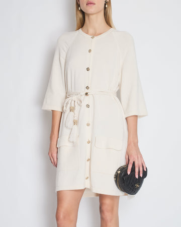 Pearl Street Bags Chanel Cream Long Line Round Neck igan with Belt and Pocket Detail Size FR 46 (UK 18)