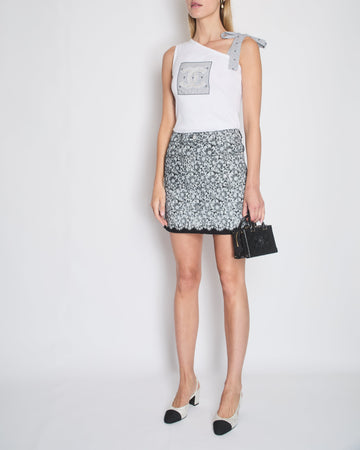 *CURRENT SEASON* Pearl Street Bags Chanel 24P Black & White Denim Floral Print CC Mini Skirt Size FR 36 (UK 8) RRP ¬£2570