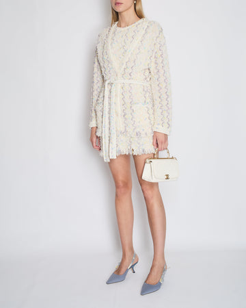 Pearl Street Bags Chanel 24C Cream Long Line Belted igan with Metallic & Multi-Colour Threads and Sequins Detail Size FR 36 (UK 8)