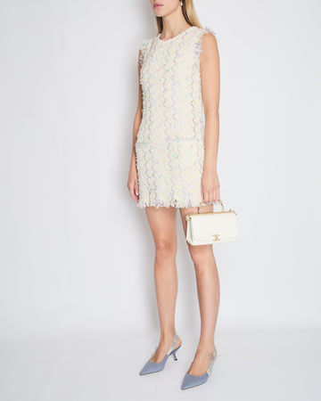 Pearl Street Bags Chanel Cream Sleeveless Mini Dress with Metallic & Multi-Colour Threads and Sequins Detail Size FR 38 (UK 10)