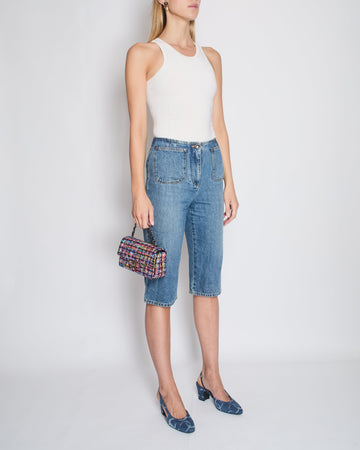 Pearl Street Bags Chanel 23P Blue Denim Three Quarter Jeans with Pocket Detail Size FR 38 (UK 10)