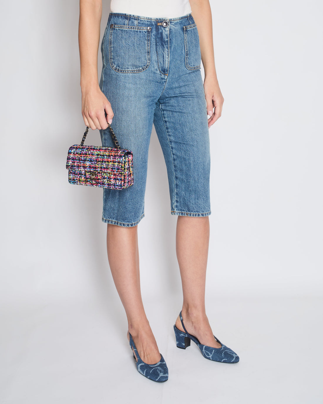 Pearl Street Bags Chanel 23P Blue Denim Three Quarter Jeans with Pocket Detail Size FR 38 (UK 10)